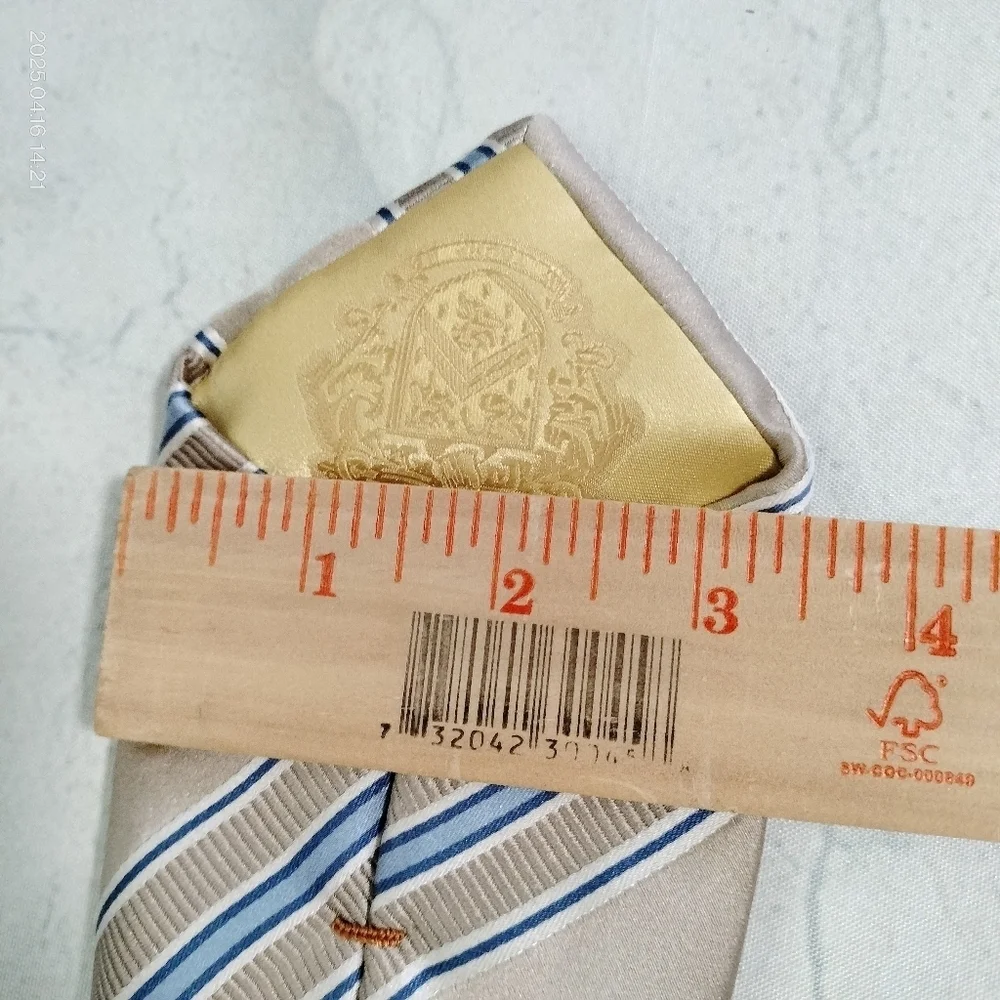Donald Trump Signature Collection Silk Necktie Tie Striped Tan Blue Formal